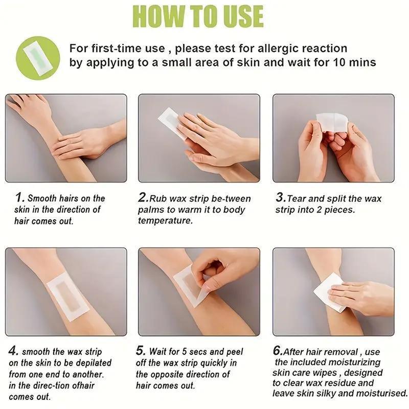60 Pieces Set, Body Hair Removal Wax Strips, Portable Body Hair Removal Wax Strips, Wax Kit for Treating Ingrown Hairs, Suitable for Face, Underarms, Legs, Eyebrows, Beard.