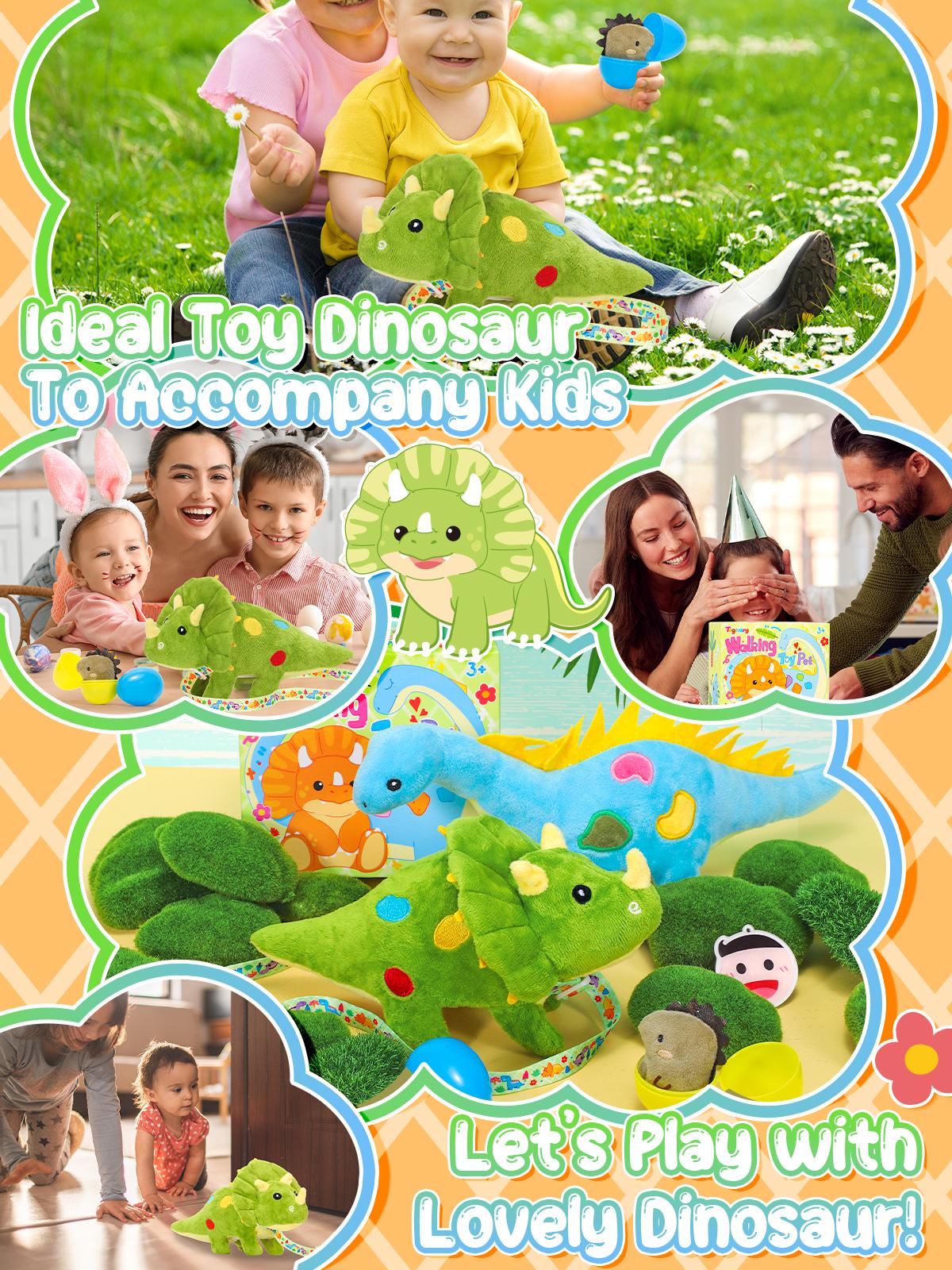 Plush Toys Dinosaur Stuffed Interactive Electronic Pet That Walking,Head Nodding,and Making Sound,Soft Plush Triceratops Toys with Egg and Leash