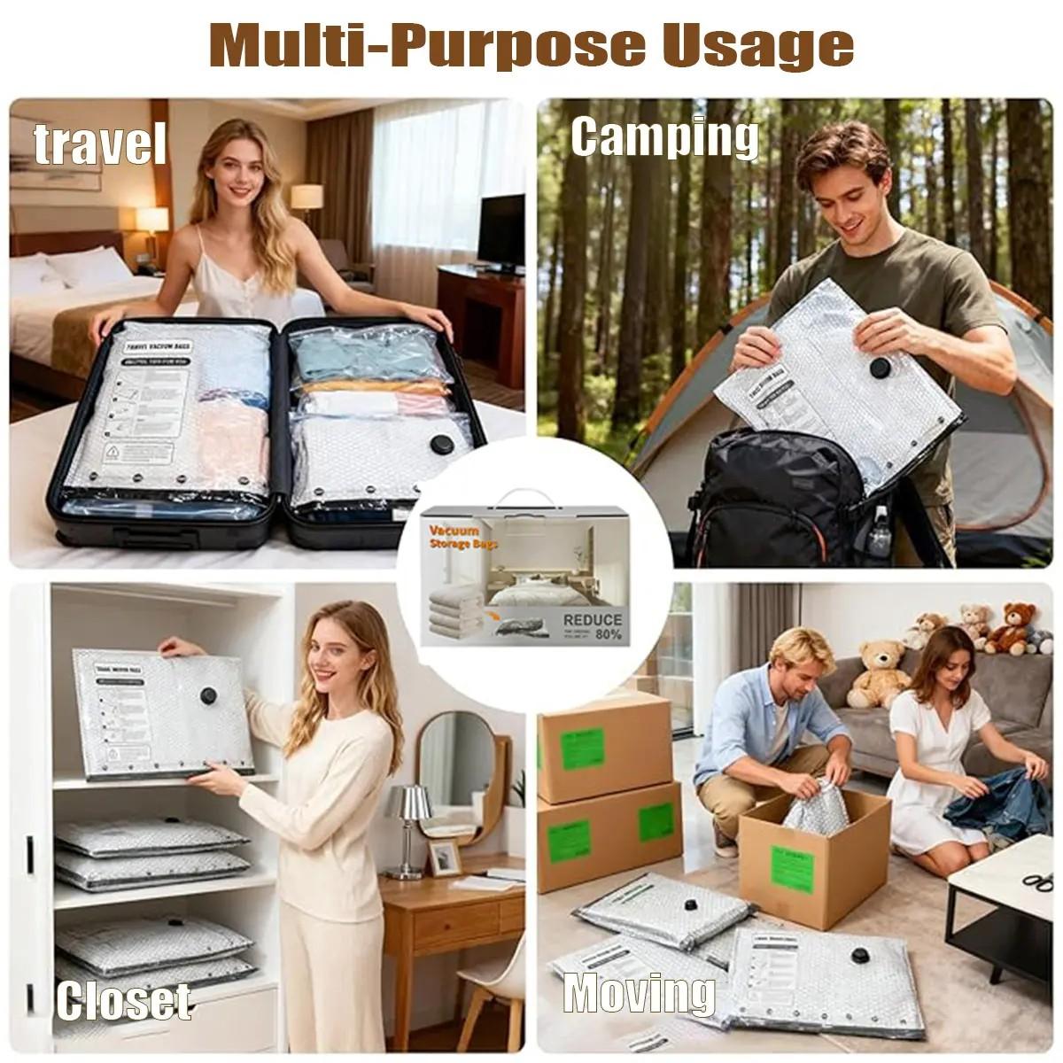 6/9/12/15 Pcs Vacuum Compression Storage Bags with Rechargeable Electric Air Pump, 3 Sizes Waterproof Reusable Sealing Storage Bags, 140L/Min Powerful Air Removal, Space Saver for Suitcase & Home Storage, Ideal for Holiday & Housewarming Gifts