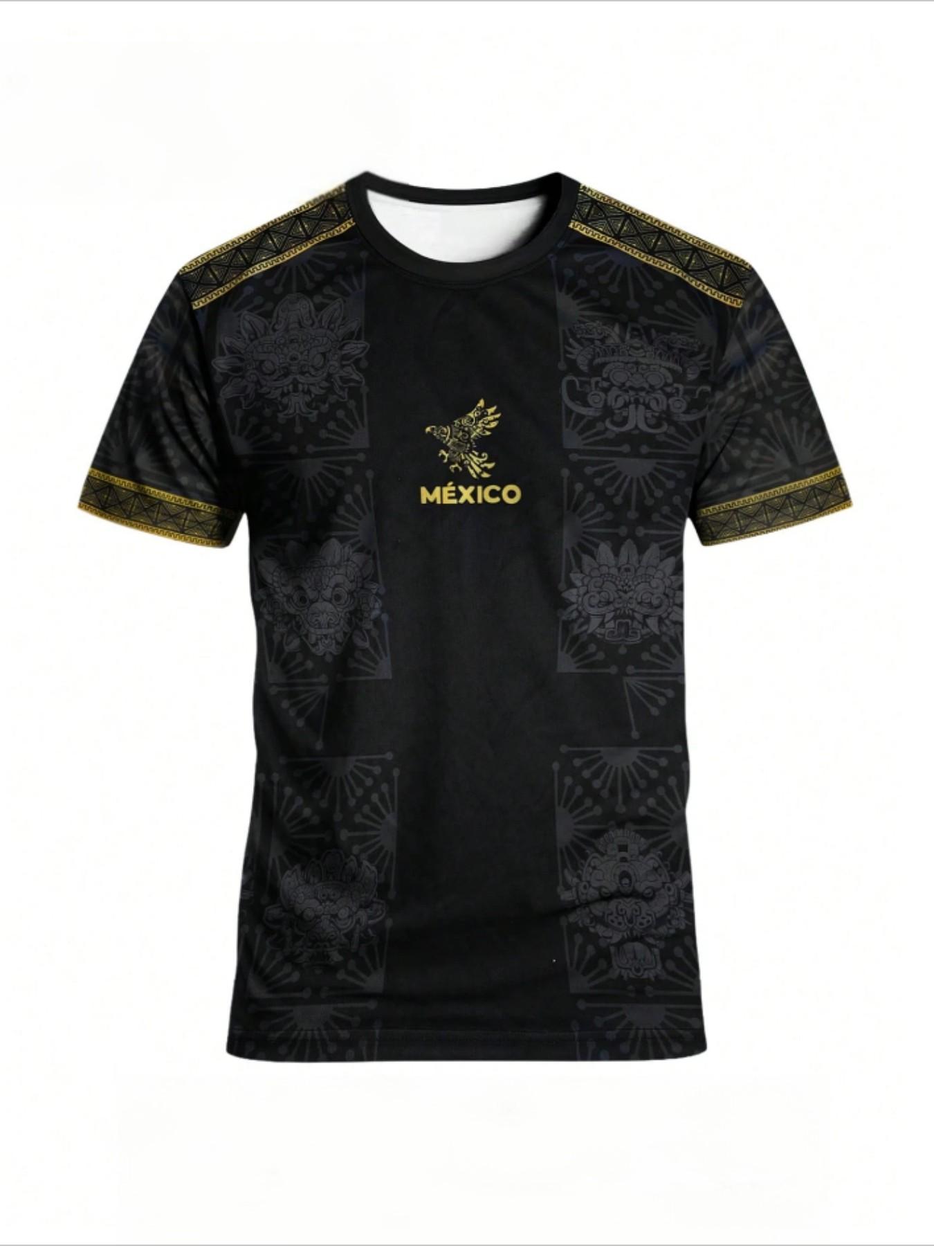 Mexican Aztec Totem Print T-Shirt, Breathable Sports Short Sleeve, Comfortable Casual Wear, Loose Top, Perfect for Gym and Daily Use