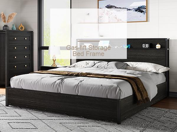 VanAcc Lift Up Storage Bed Frame, Wooden Platform Bed Frame with Lifting Storage & Charging Station, No Spring Box Needed/Noise Free VanAcc Lift Up Storage Bed Frame, Wooden Platform Bed Frame with Lifting Storage & Charging Station, No Spring Box Needed/Noise Free