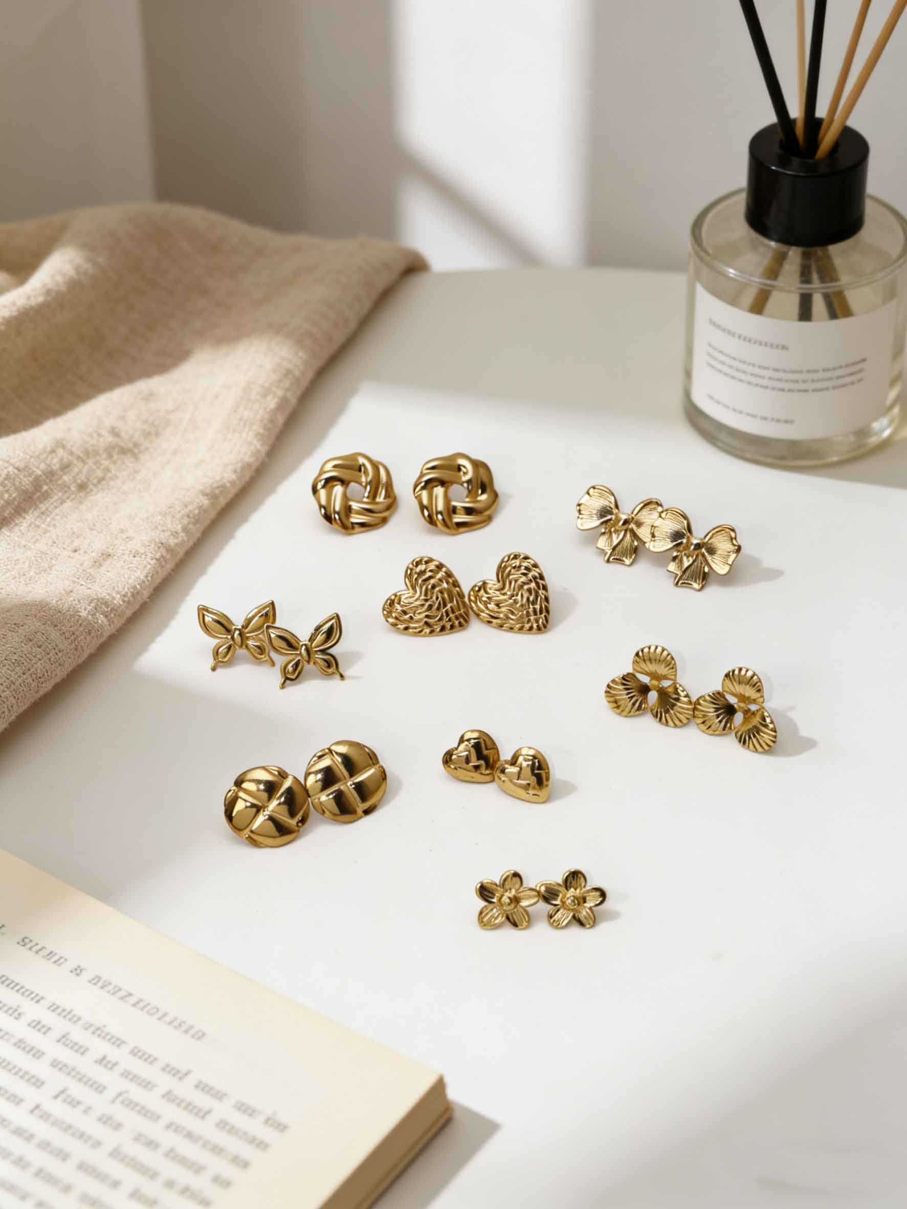 Vintage Gold Stud Earrings for Women, 18K Gold Plated Butterfly Flower Heart Bow Earring, Hypoallergenic Stainless Steel Jewelry, Trendy 2026 Summer Accessory for Daily & Party