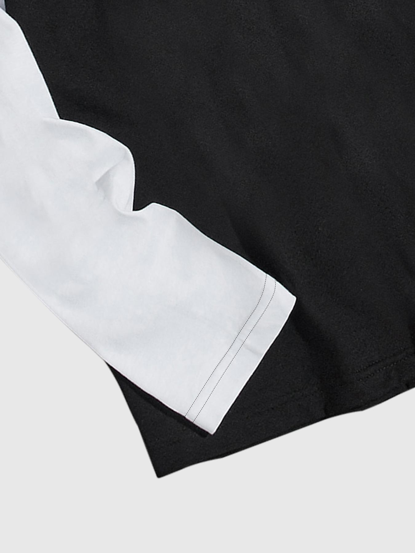 Men's New Spring Autumn Long Sleeve Patchwork Motorcycle Badge Print Casual Fitted Short Top, Unisex Fashion Tee, Streetwear, Menswear