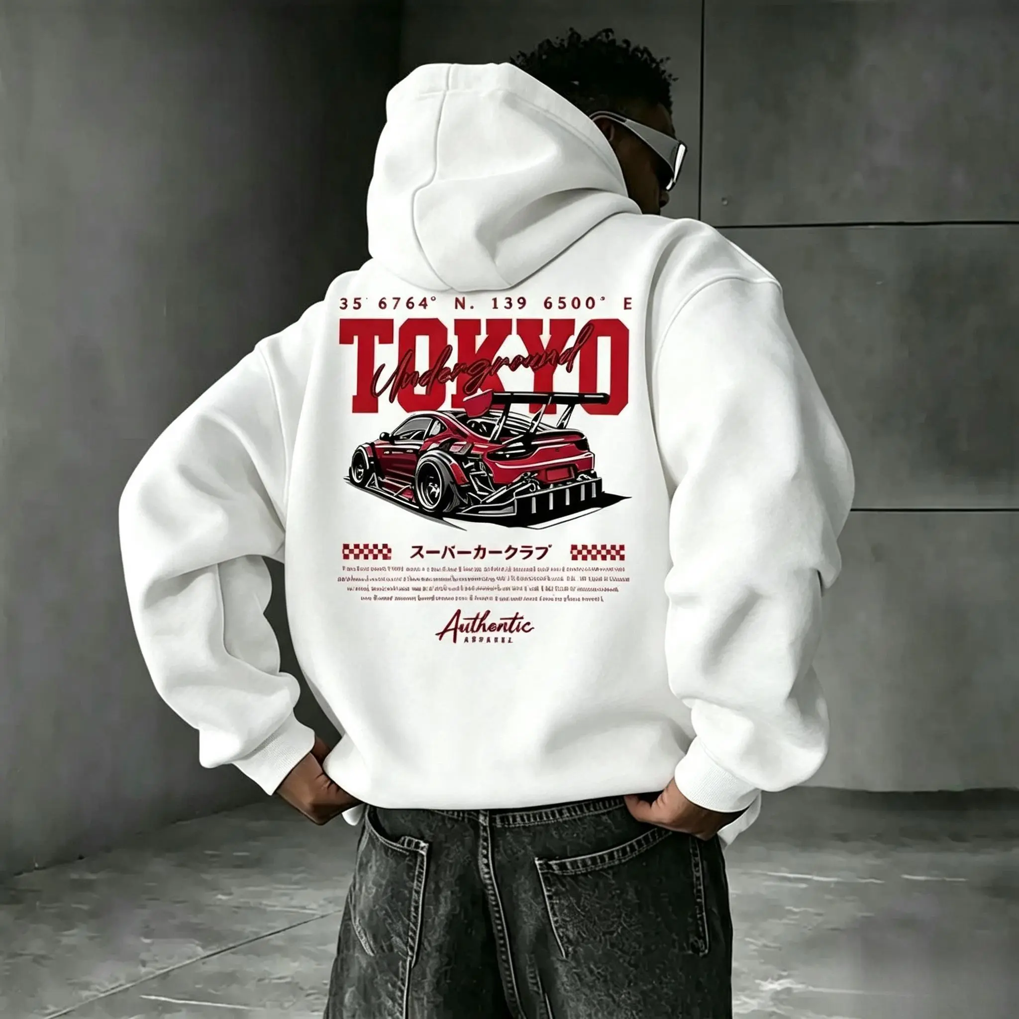 Tokyo Underground Racing Print HoodedSweatshirt, American Street Racing Graphic, LoosePullover Hoodie for Men & Women, Retro Casual Top