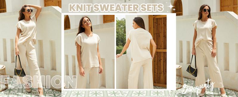 UANEO 2 Piece Outfits for Women Sweater Sets Knit Vest Tops Elastic Waisted Pants