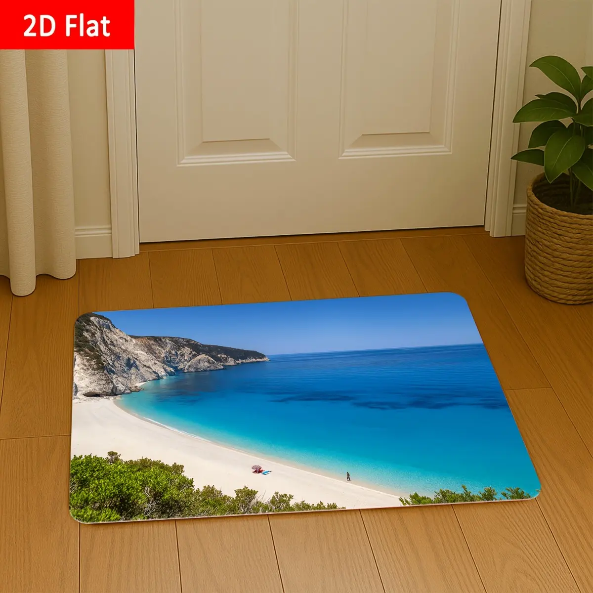 Turquoise beach design, featuring white sand and the sea, self-adhesive and easy to clean, suitable for indoor/outdoor use, ideal for bathrooms, kitchens, entrances, laundry rooms, home decor - coastal style rug for modern homes, spas, and balconies - mac