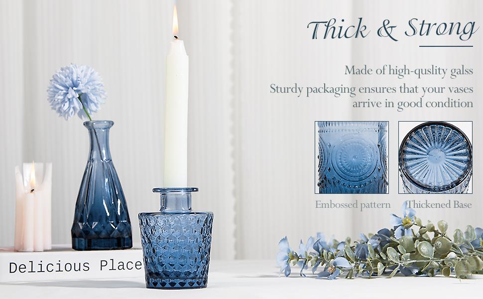 12Pcs Blue Glass Bud Vases Set, Small Vases for, for Centerpieces at Parties, Showers, Weddings, Events, Graduation Season, Gifts for Office & Home Décor