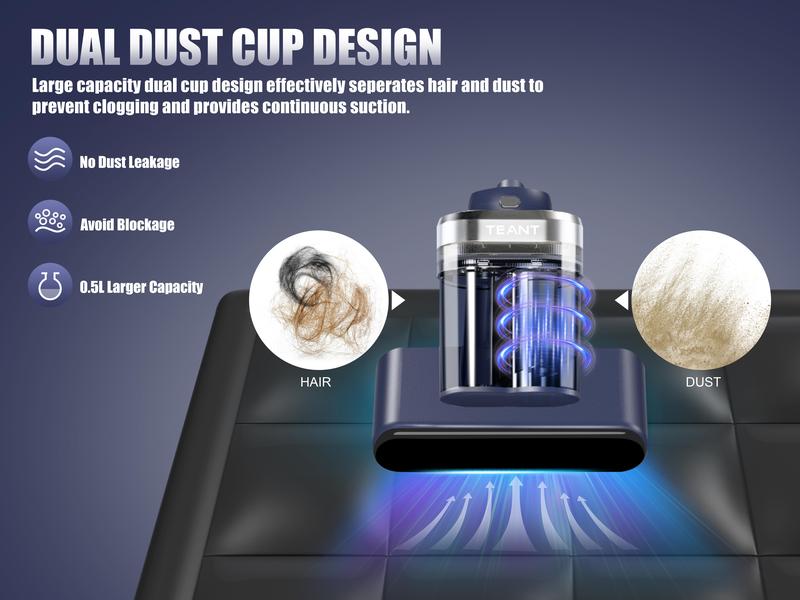 Teant Mattress Vacuum Cleaner for Dust Mites Removal, Bed Vacuum with UV-C Light & 149℉ Hot Air & Aroma Tablet & LED Display, Hyper Helix Motor&16Kpa Powerful Suction Double-Cup Handheld Vacuum Cleaner With HEPA Filter for Bed Couch Sofa Teant Mattress Vacuum Cleaner for Dust Mites Removal, Bed Vacuum with UV-C Light & 149℉ Hot Air & Aroma Tablet & LED Display, Hyper Helix Motor&16Kpa Powerful Suction Double-Cup Handheld Vacuum Cleaner With HEPA Filter for Bed Couch Sofa