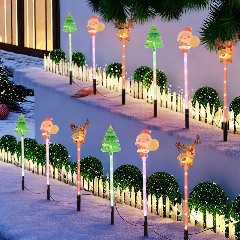 6 Piece Christmas, Santa Tree Reindeer LED Fairy Lights, Solar Ip44 Waterproof, Outdoor Decoration Light, Perfect for Lawn Garden Pathway Decor
