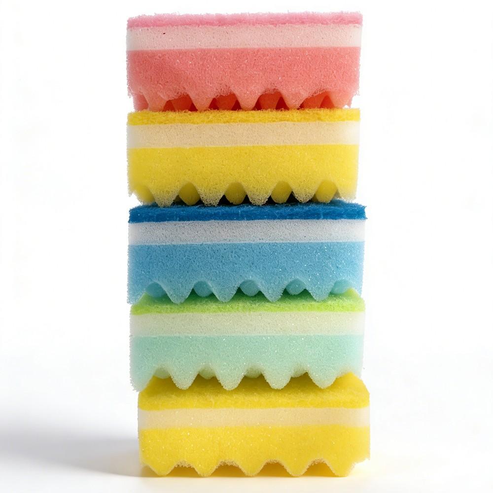 Wave Edge Cleaning Sponge Set, Soft Non-Scratch Kitchen Sponges, Deep Clean Oil Stains, Simple Fresh Design, Daily Household Use