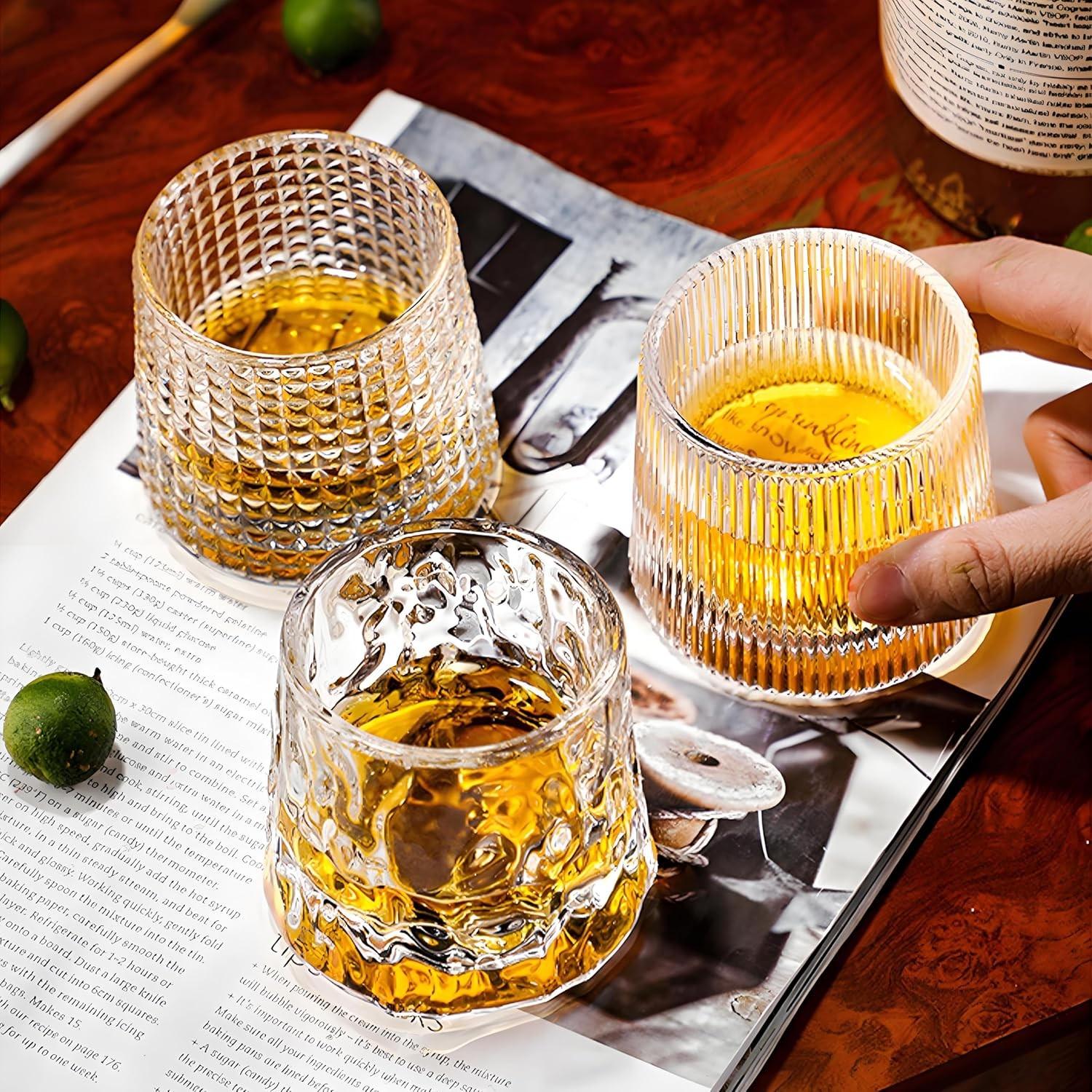 3 Piece Crystal Glass Whiskey Cup Set, Rotating Classic Old Fashioned Glassware, Home Water Mug, Ice Americano Coffee Cup, Bar Glass, Drinkware, Tumblers