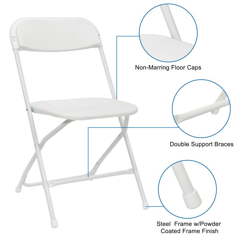 4/6/10 Pack High-Quality Plastic Folding Chairs with Steel Frame - White & Black, 350lb Capacity, Ideal for Indoor/Outdoor Events, Office, Wedding, Party, Picnic, and Kitchen Dining