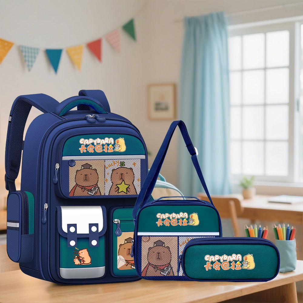 Capybara Theme Kids Backpack for Girls, 3PCS Backpack Set|  Lunch Box & Pencil Case, Bookbag for Teen Girls Kids Elementary Middle High School Students