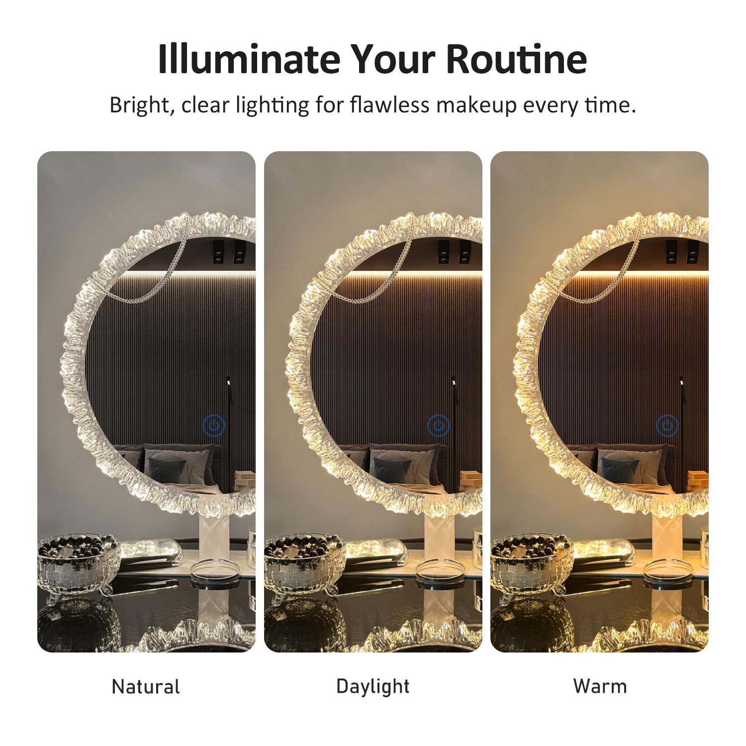 GALENTAL Elegant Iceberg Vanity Mirror with Light, Crystal LED Makeup Mirror with Dimmable 3 CCT, Touch Screen Control, Adjustable Desktop Makeup Mirror for Bathroom, Living Room, Bedroom, Best Gifts - HD Reflection