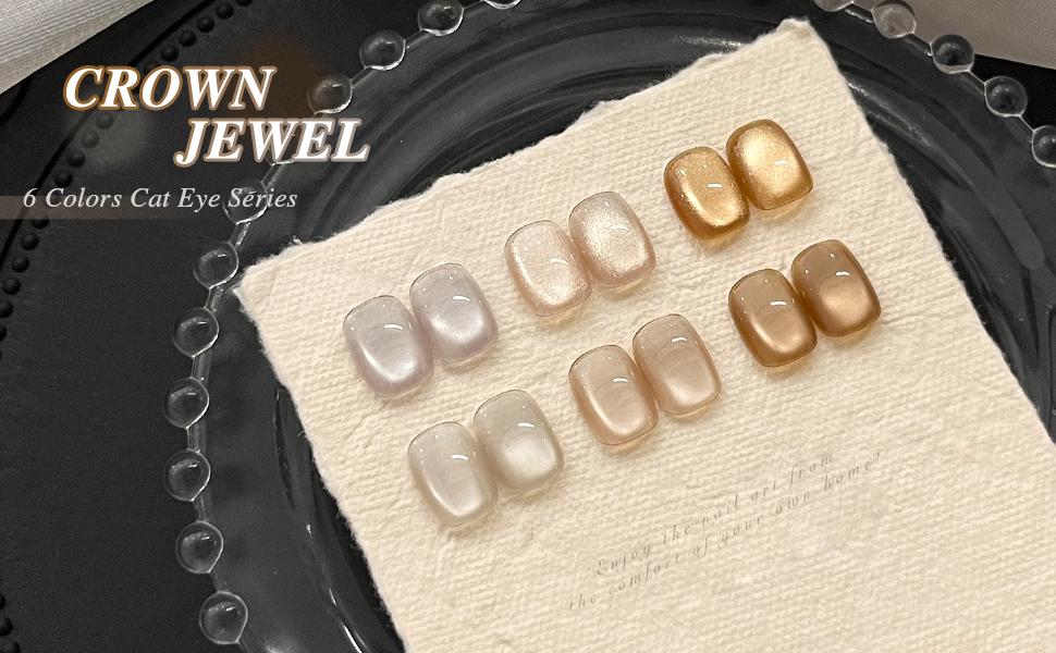 GAOY Crown Jewel Glitter Cat Eye Gel Nail Polish Set with Magnet for Holographic Cat Eye, Salon UV Gel Manicure and Nail Art DIY at Home