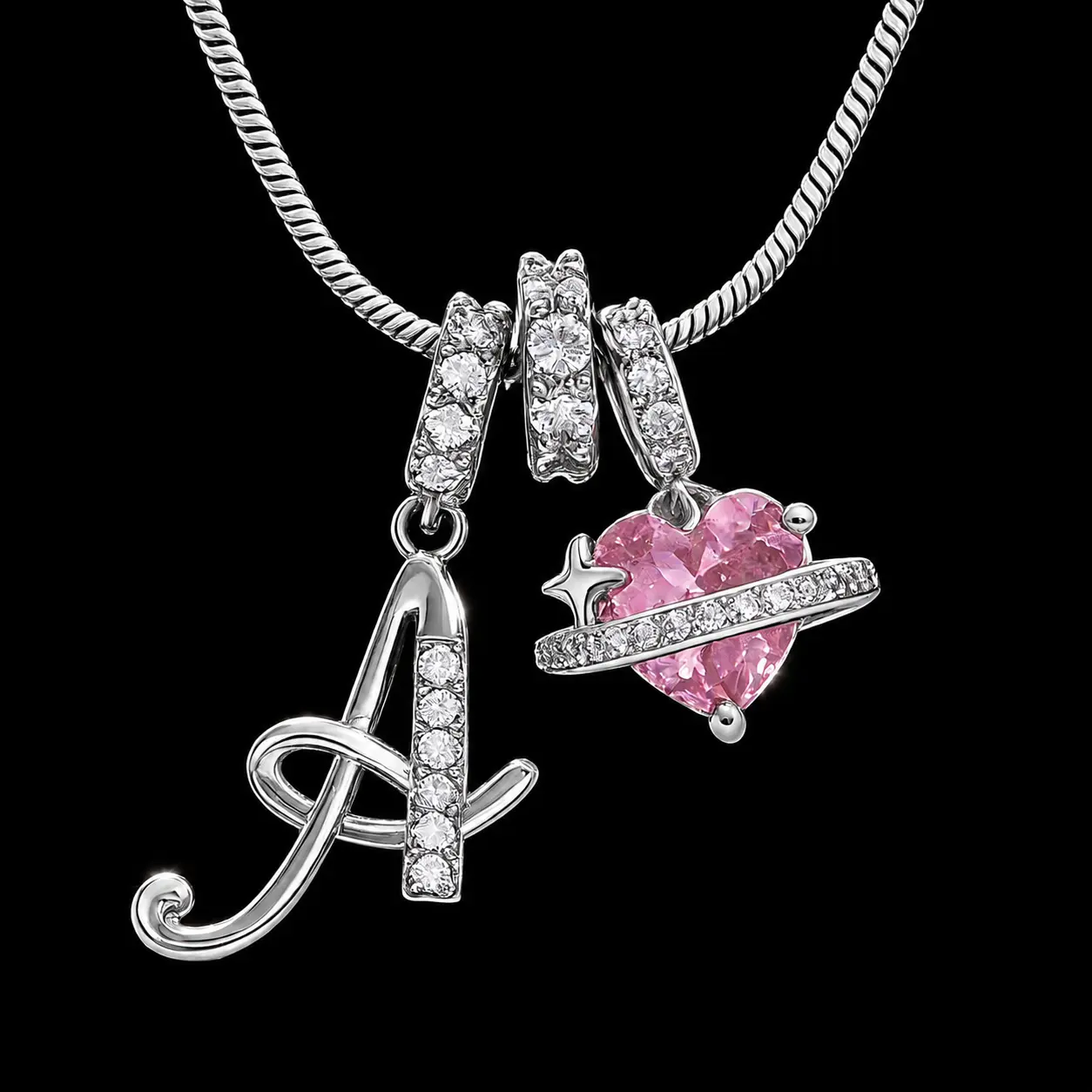 Trendy A-Z Letter Pendant Necklaces Dainty Silver Plated Monogram Name Necklace Personalized Initial Pink Heart Cubic Zirconia Pendant Necklaces Birthday Anniversary Jewelry Holiday Gift