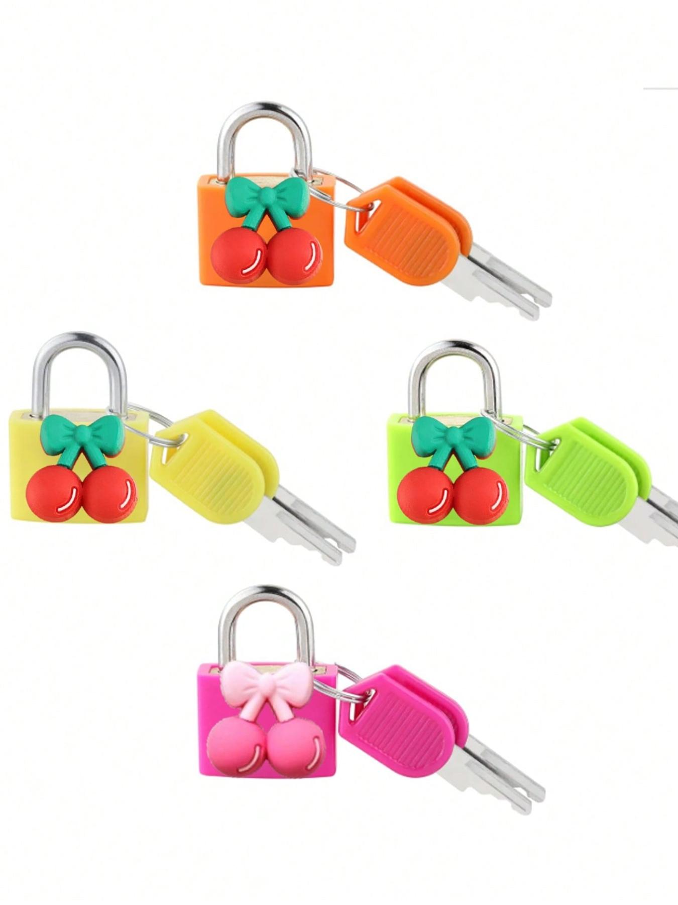 Luggage lock, small trolley suitcase padlock with key, copper core with sturdy plastic shell (cherry pattern for easy matching), compact and solid, mini suitcase padlock, travel bag metal key lock, durable brass lock core