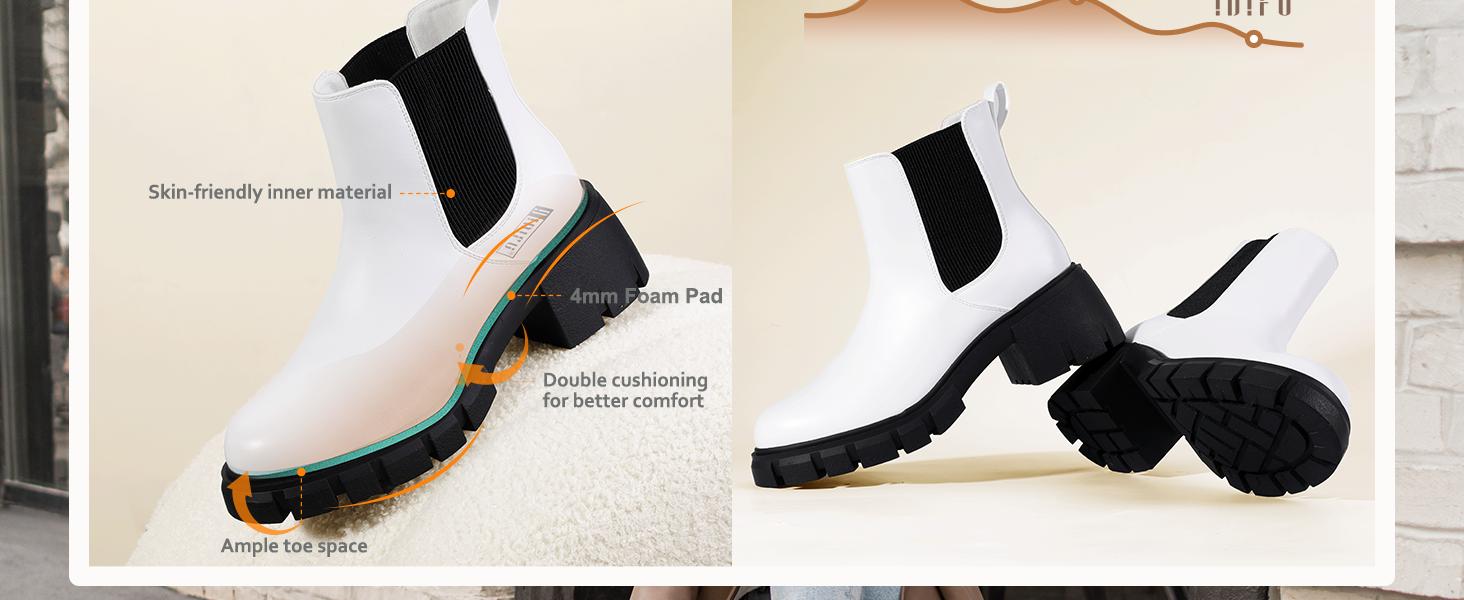 IDIFU Women's Chunky Platform Chelsea Boots, Women's Elastic Ankle Chelsea Boots, All Weather Boots, Comfortable Insole Shoes