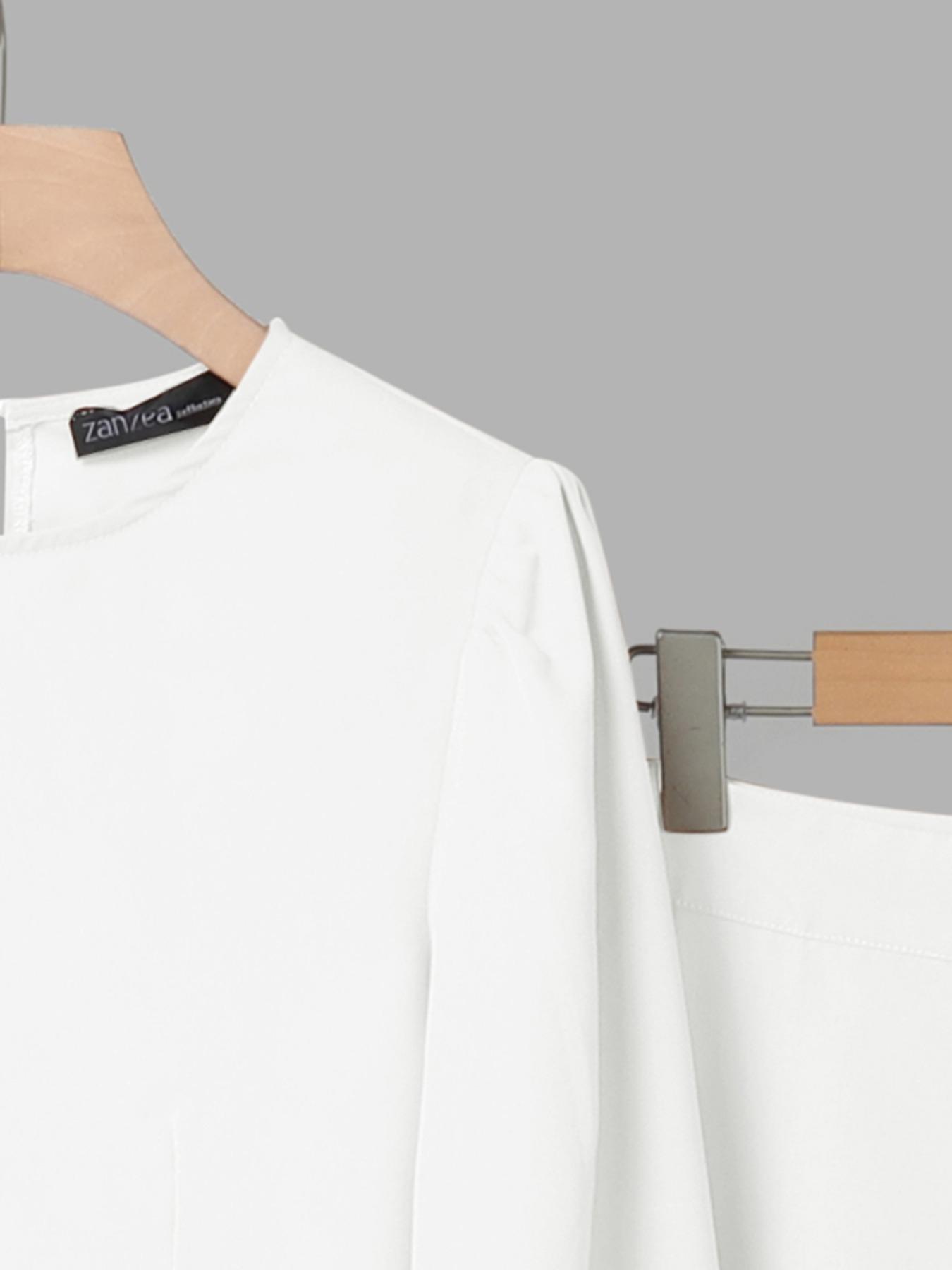 Women's Casual Two-Piece Set, Round Neck Long Sleeve Top & High Waist Wide Leg Pants, Office Style for Daily Wear