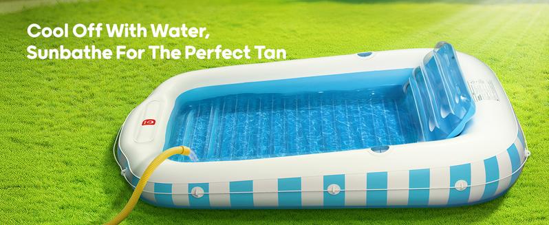 QPAU 2 Person Inflatable Tanning Pool with Extras: Extra Large 82"x60" Sunbathing Float for Adults, Removable Pillow, 2 Cup Holders, Grip Rope & Footrest for Backyard Pool Beach Lounge QPAU 2 Person Inflatable Tanning Pool with Extras: Extra Large 82"x60" Sunbathing Float for Adults, Removable Pillow, 2 Cup Holders, Grip Rope & Footrest for Backyard Pool Beach Lounge