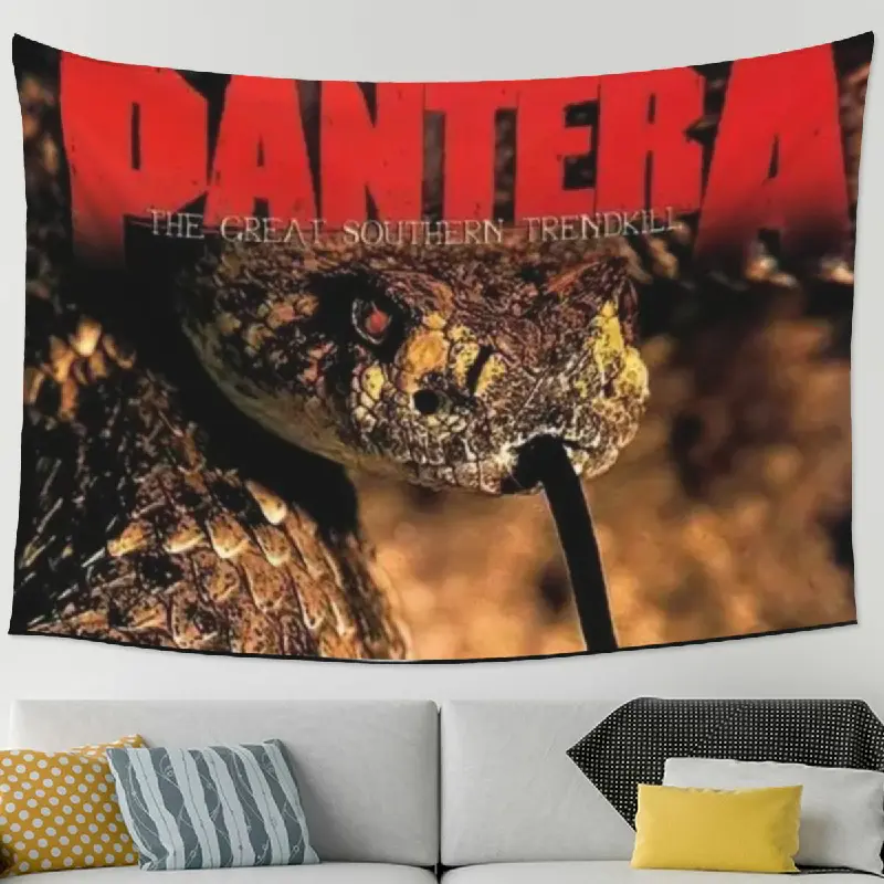 Rattlesnake Heavy Metal Style Tapestry, Red Black Snake Close Up Wall Hanging for Bedroom Dorm Music Room Bar Studio, Dark Rock Aesthetic Home Decor Wall Art, Peach Skin Fabric, Multiple Sizes Available