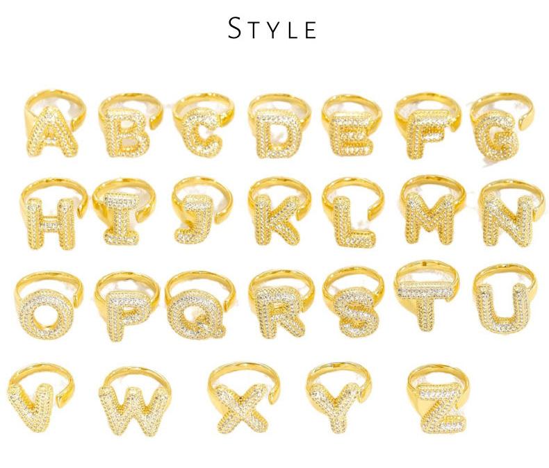 GGRIL Bubble 14K Gold Plated initial rings for women chunky golden rings bubble A-Z initial ring adjustable rings for women open letter ring