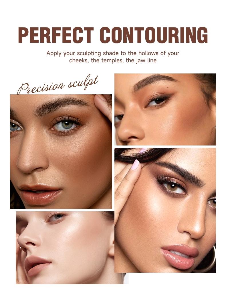 4-Color Face Contouring Liquid, Natural Highlighter, Bronzer, Waterproof Matte Finish, Multi-Functional Bronzing Makeup Stick, Long-Lasting Skin Brightener, Highlighting Stick, Contour Cheek