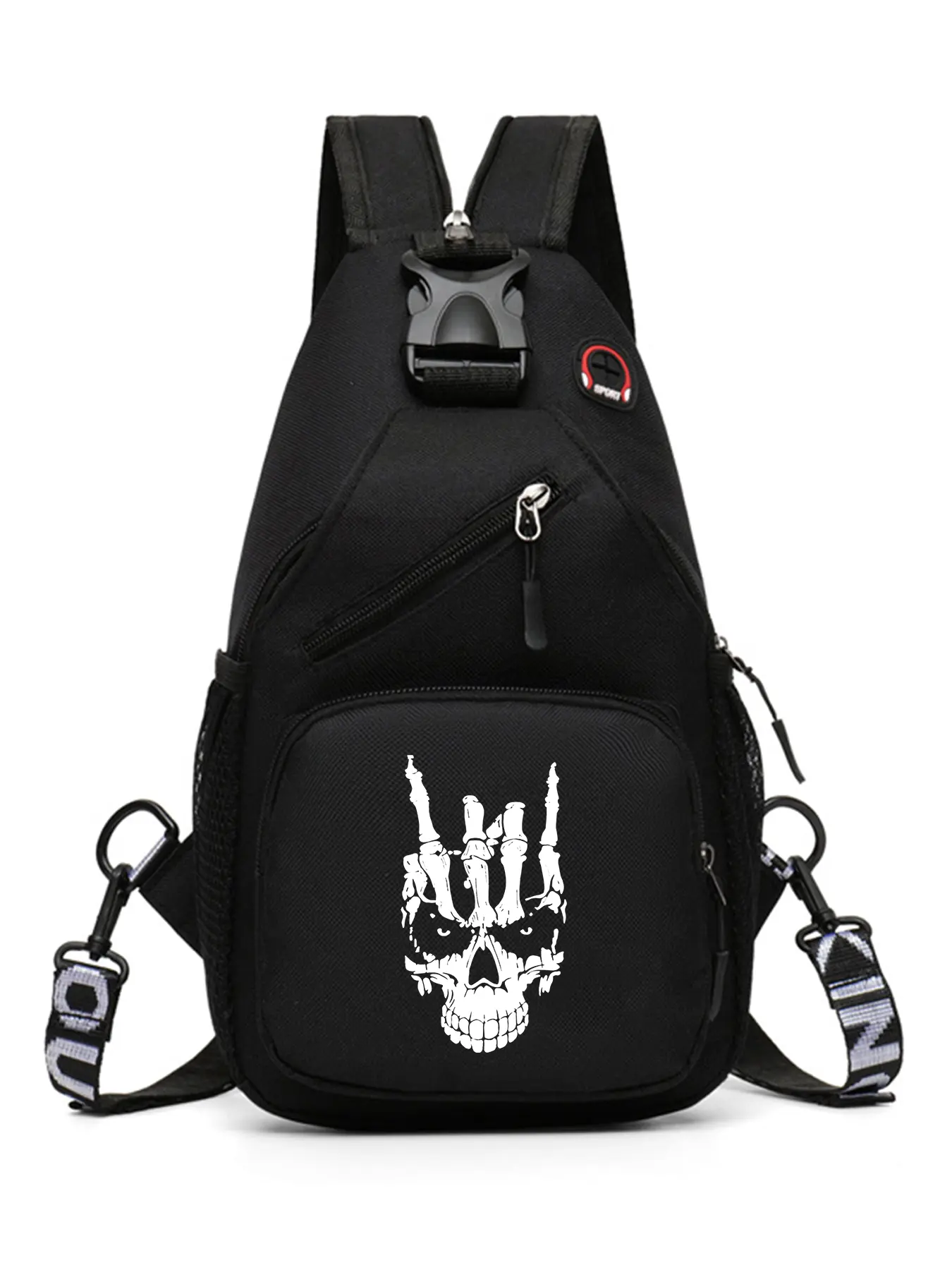 Rock Skull Pattern Multifunctional Crossbody Bag, Shoulder Bags, Sports Chest Bag with Earphone Hole, Adjustable Shoulder Straps, Multiple Carrying Ways, Lightweight and Mini-sized, Suitable for Outdoor Sports and Daily Commuting, An Ideal Gift