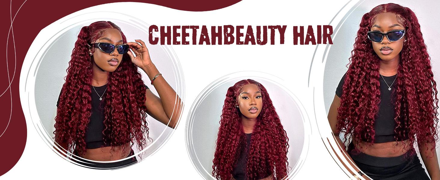 [26‘’Deep Wave=$135] Cheetahbeauty 200% Density 99J Burgundy/Natural Black/Ombre T1B/4/27 Deep Wave Lace Front Wigs Human Hair 13x6 HD Lace Frontal Wigs Human Hair Lace Front Wigs Pre Plucked 99j Burgundy Deep Curly Human Hair For Women