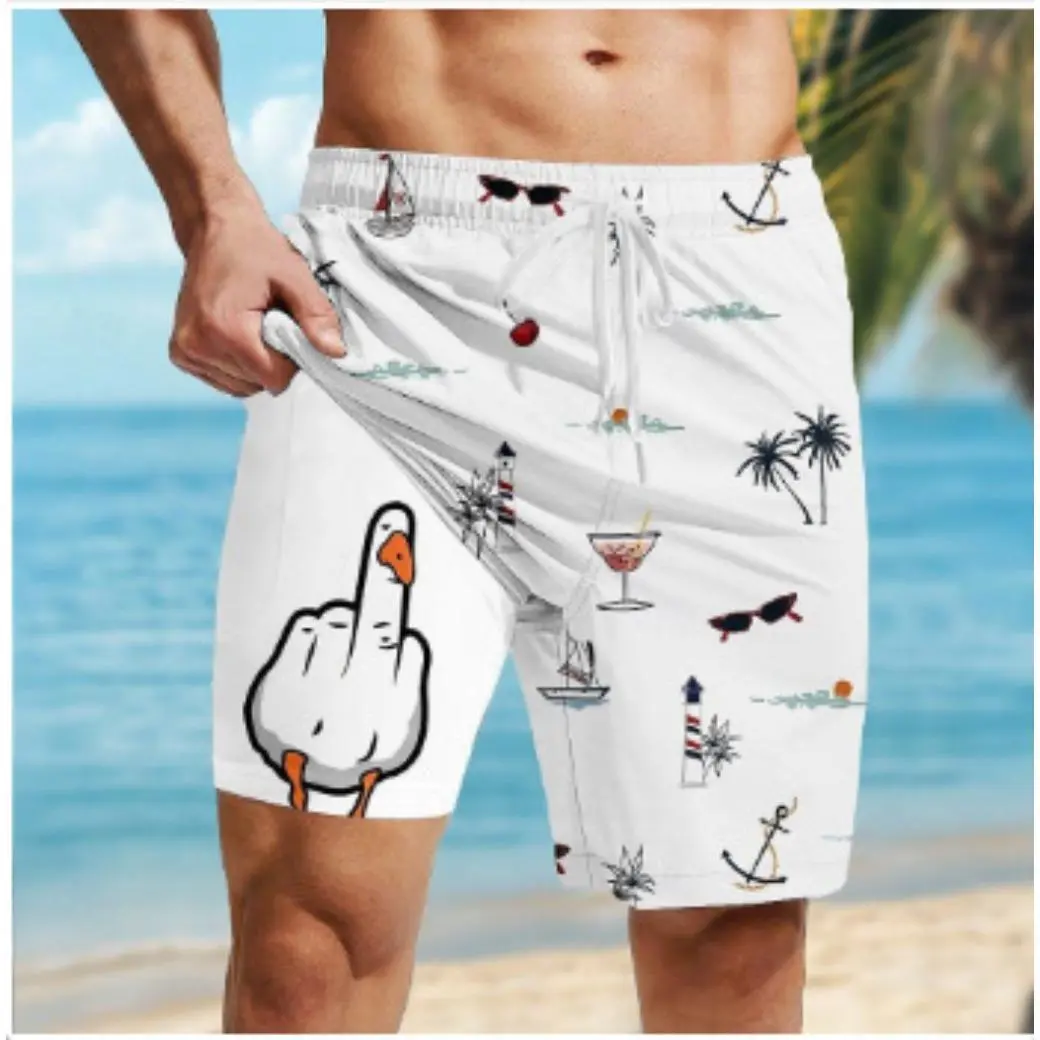 Unisex Multi-Size Quick Dry Beach Board Shorts, Double-Layer Anti-See-Through Polyester Swim Trunks, Waterproof Loose Surf Shorts with Drawstring Elastic Waist & Side Pockets, Lightweight Breathable Shorts for Gym Outdoor Sports Summer Vacation
