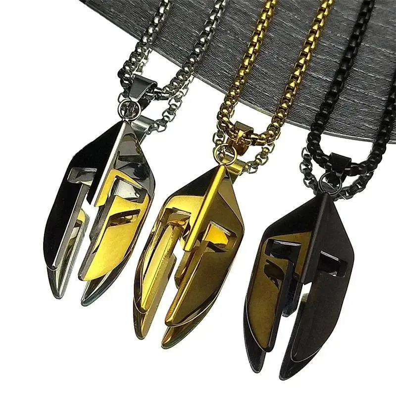 Vintage Ares Spartan Warrior Helmet Pendant Necklace for Women Men Stainless Steel Ancient Greek Spartan Mask Hip Hop Jewelry