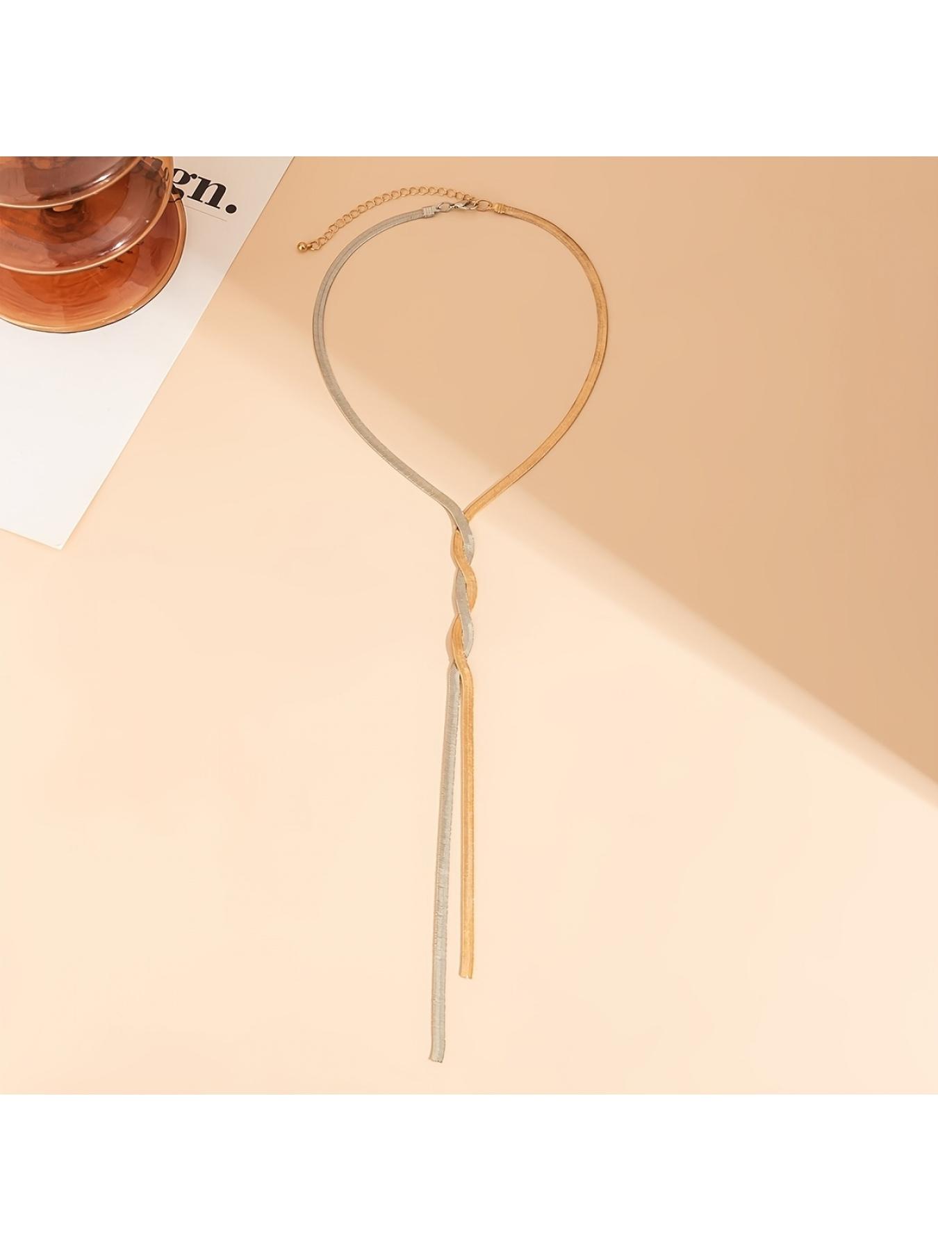 1 Piece Simple Handmade Flat Snake Chain Long Tassel Necklace - Fashion Jewelry Gift for Mom, Wife, Girlfriend & Best Friend