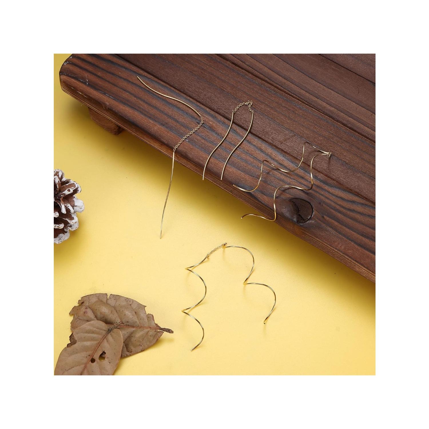 9 Pairs Threader Earrings for Women Pull Through Earrings Long Tassel Chain Earrings Weird Heart Dangle Drop Chain Earrings Set