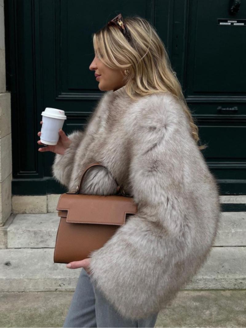 Women's Solid Color Faux Fur Jacket, Casual Long Sleeve Open Front Outerwear for Fall & Winter, Women's Clothing for Daily Wear, Coats, Womenswear