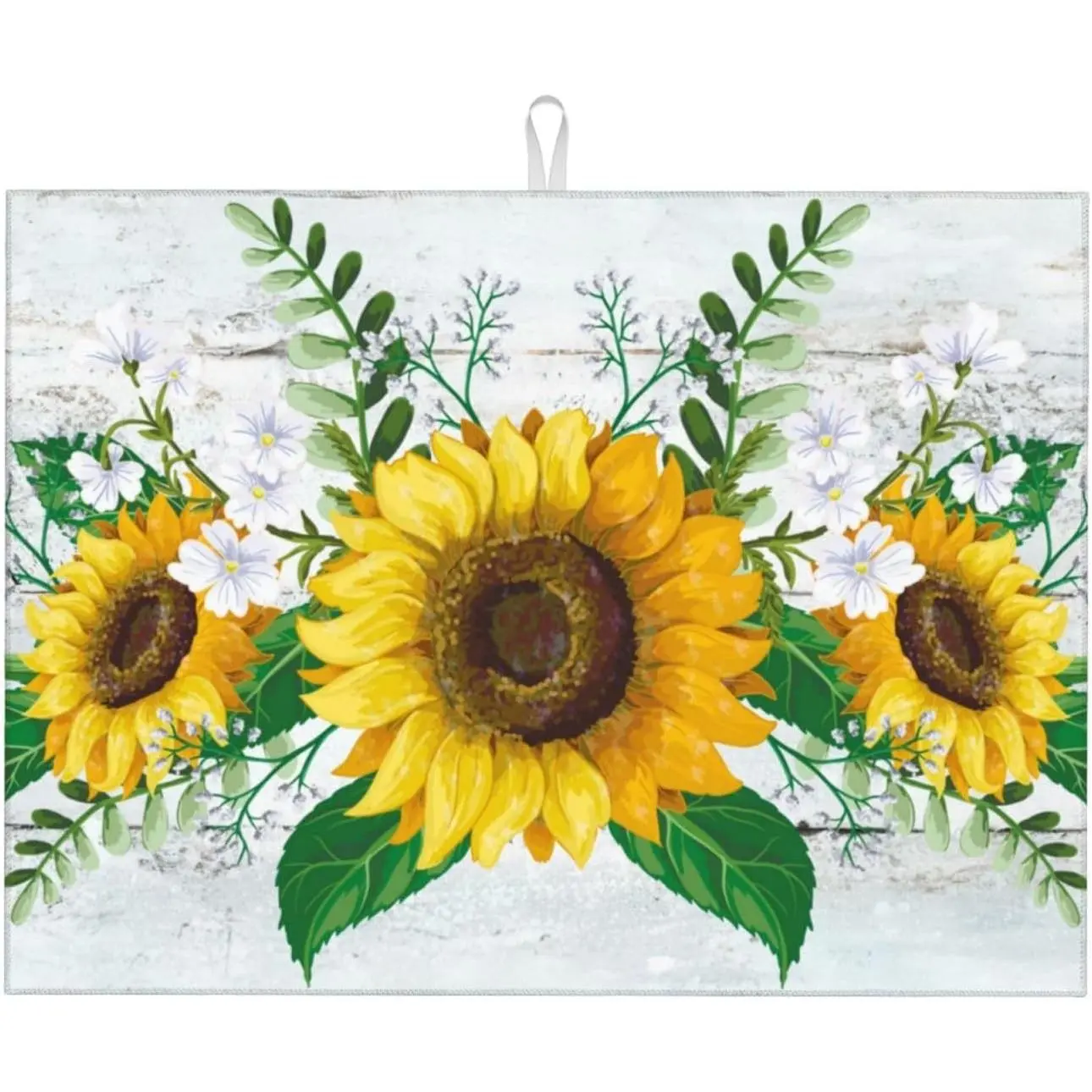 Sunflowers XL Microfiber Dish Drying Mat Large Green Kitchen Drying Mats for Counter Absorbent Quick Drying Pad 18x24 Inch