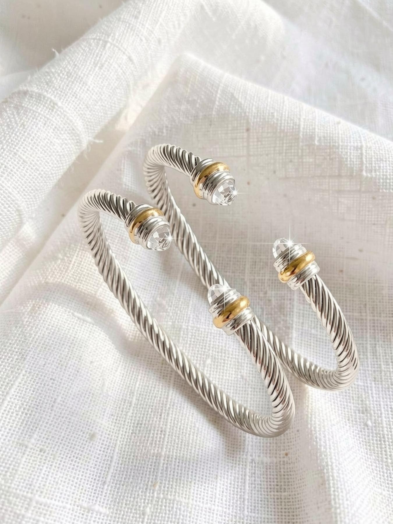 Adjustable Diamond-encrusted Wire Rope Bracelet, a Versatile Punk, Fashionable, Simple, and Luxury Jewelry #Jewelry/Stainless Steel/Fade-resistant/Hypoallergenic/Couples/Holidays/Parties/Ideal Gift