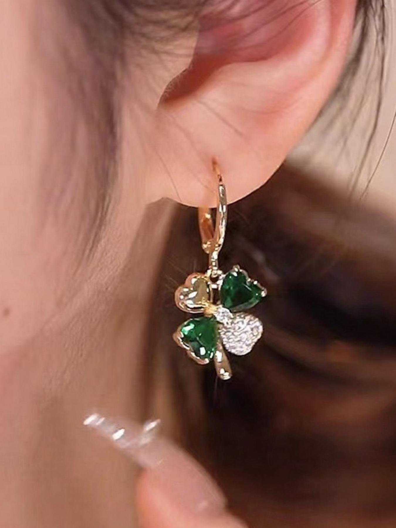 Elegant Rhinestone Four-Leaf Clover Earrings Set, Girls' Fashion Jewelry, Daily Wear Accessories, Perfect Birthday Gift