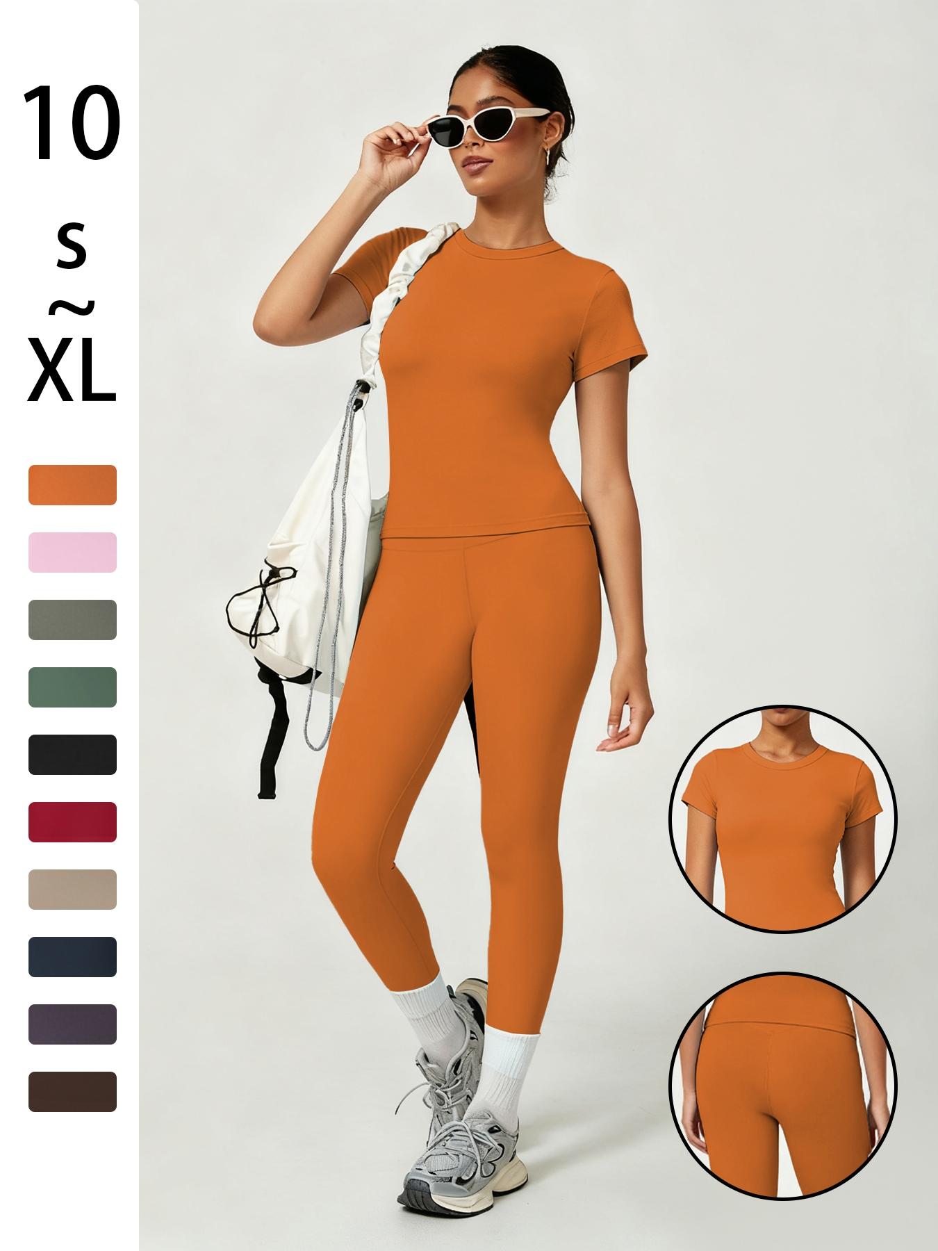 Women's Sporty Yoga Set, Soft Breathable Short-Sleeve Top & Skinny Elastic Pants, Sportswear for Fitness, Running and Outdoor Activities