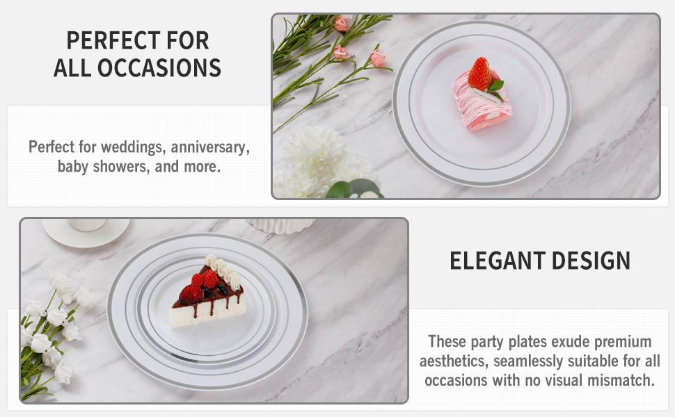 GOODLUCK 200PCS Silver Plastic Plates Heavy Duty Disposable 100 Dinner 10.25 inch & 100 Dessert 7.5 inch BPA-Free Party Holiday Wedding Christmas Plates