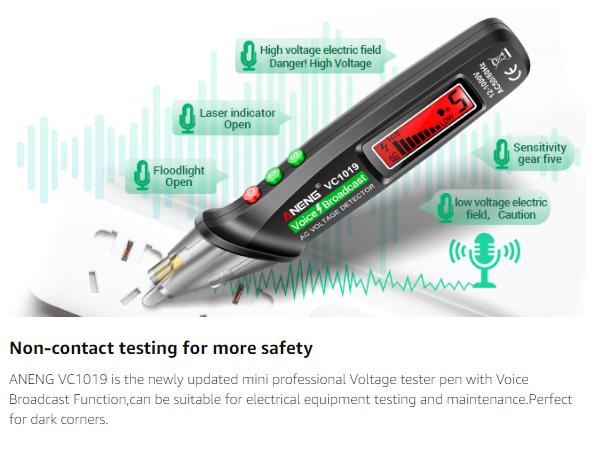 Voice Broadcast Non Contact Voltage tester with Range ,Live/Null Wire Electrical Tools with LCD Display,Flashlight,Pocket-Sized Pen Dector,Buzzer Alarm,Wire Breakpoint Finder Voice Broadcast Non Contact Voltage tester with Range ,Live/Null Wire Electrical Tools with LCD Display,Flashlight,Pocket-Sized Pen Dector,Buzzer Alarm,Wire Breakpoint Finder