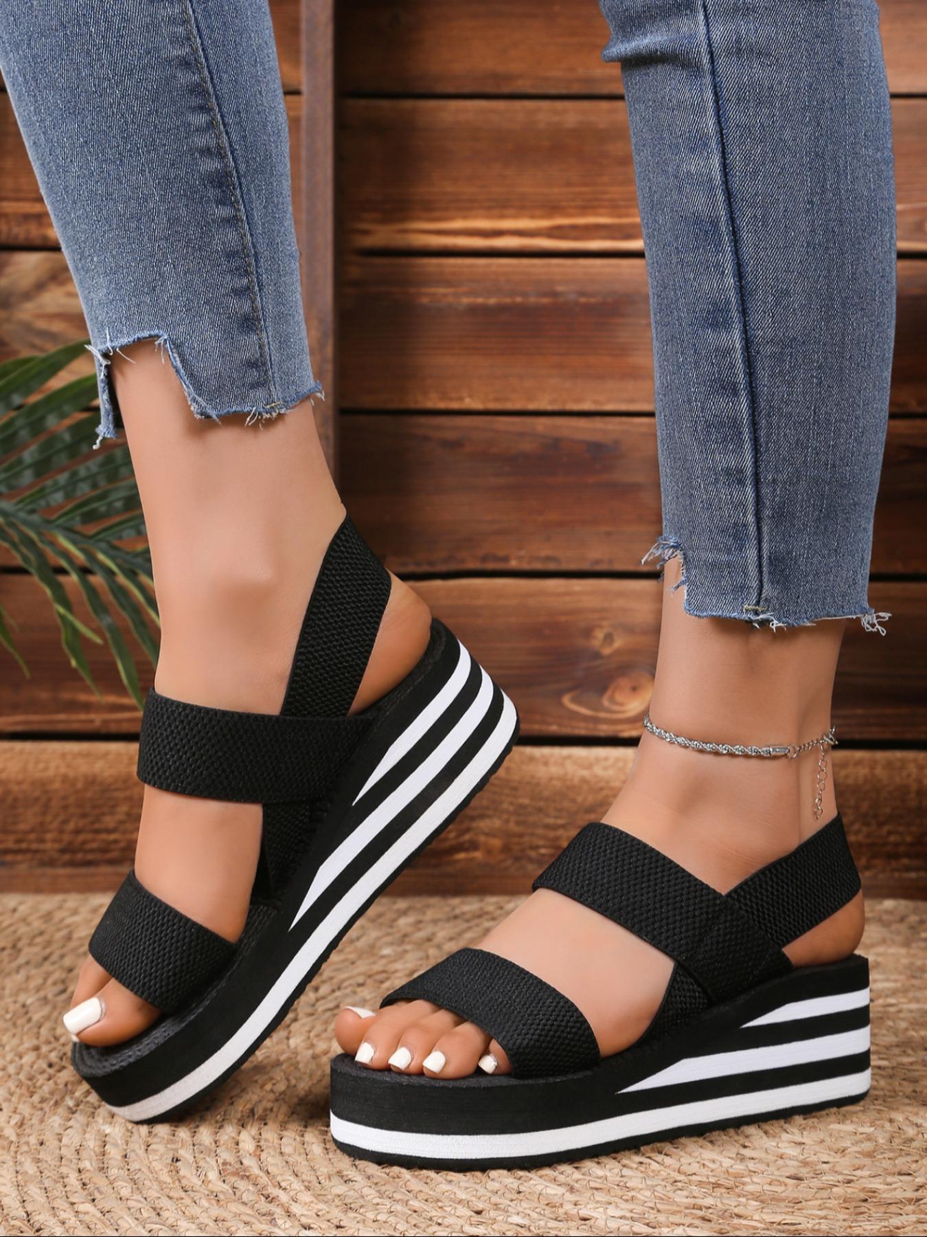 Women's Fashionable Plain Color Wedge Sandals, Casual Comfortable Slip on Sandals for Beach, Lightweight Breathable Shoes for Daily Wear, Summer