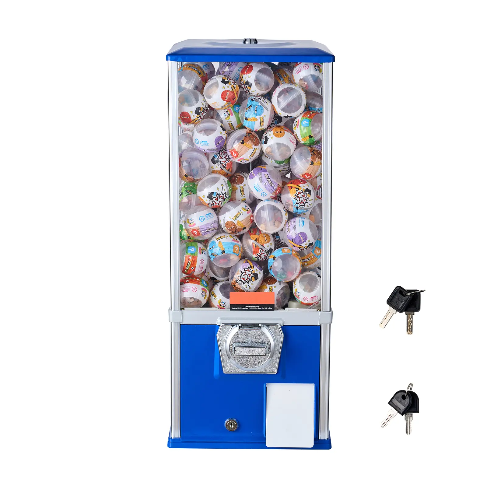 Gumball Machine for Kids, 25" Height Home Vending Machine, Hold 230 Capsule Toys, PS Bouncy Balls Dispenser, Rectangle Bubble Gum Machine for Game Stores, Coin Operated Gumball Bank, Blue
