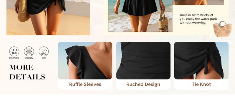 Aidonger One Piece Swimdress Tummy Control Ruffle Swimsuit for Women Tie Knot Swim Dresses V Neck Bathing Suit Skirt Swimmingsuits Aidonger One Piece Swimdress Tummy Control Ruffle Swimsuit for Women Tie Knot Swim Dresses V Neck Bathing Suit Skirt Swimmingsuits