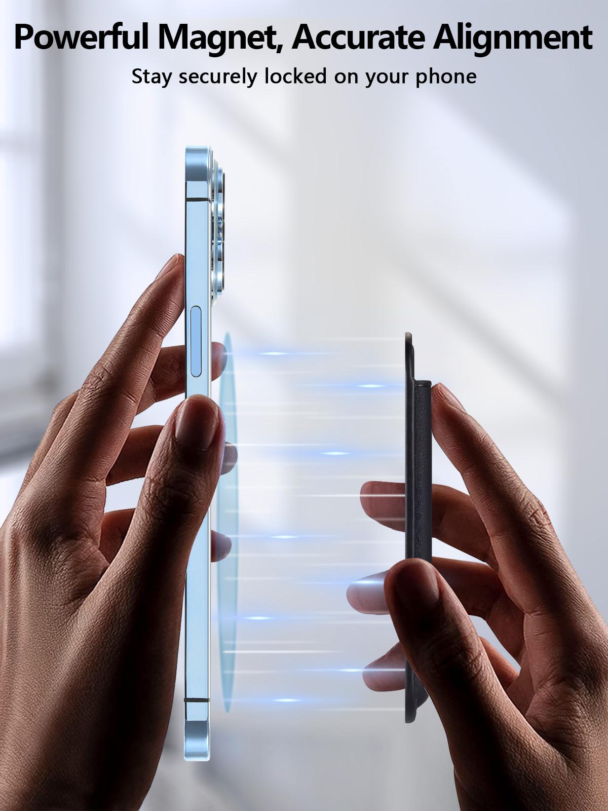 Magnetic Wallet Card Holder for IPhone Leather Magnetic Phone Wallet with Powerful Magnet, RFID Blocking, Fit 4 Cards TikTokShopBacktoSchool Electronic Gadgets Camera Cellphone Smartphone Portable Durability  White Spring