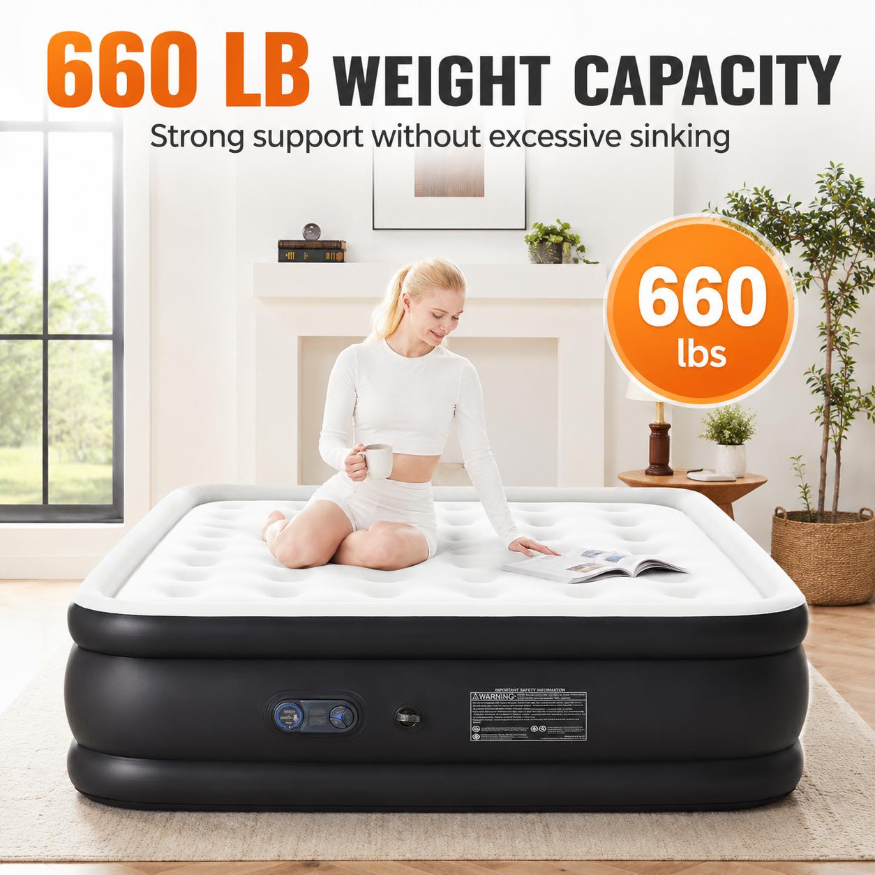 "Full Air Mattress with Built-In Pump – 18” Inflatable Airbed for Guests, Quick 3-Min Self-Inflating, Portable Blow Up Bed with Carry Bag – Type-0 Technology Air Coil, Full Size Sleep Comfort"