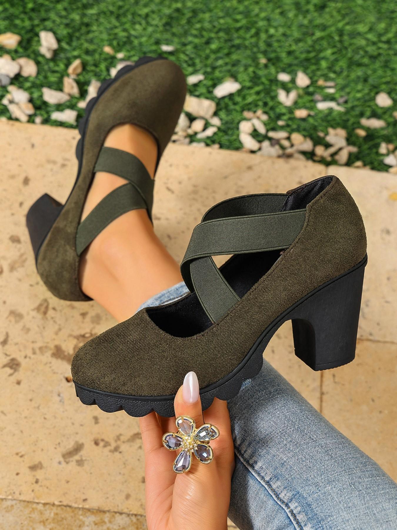 Women's Cross Strap Mary Jane Shoes, Mary Jane Style, Strappy Mary Janes, Round Toe Chunky Block Heel Pumps, Stylish Footwear for Everyday Wear, Comfortable & Chic Design, Strap Heels