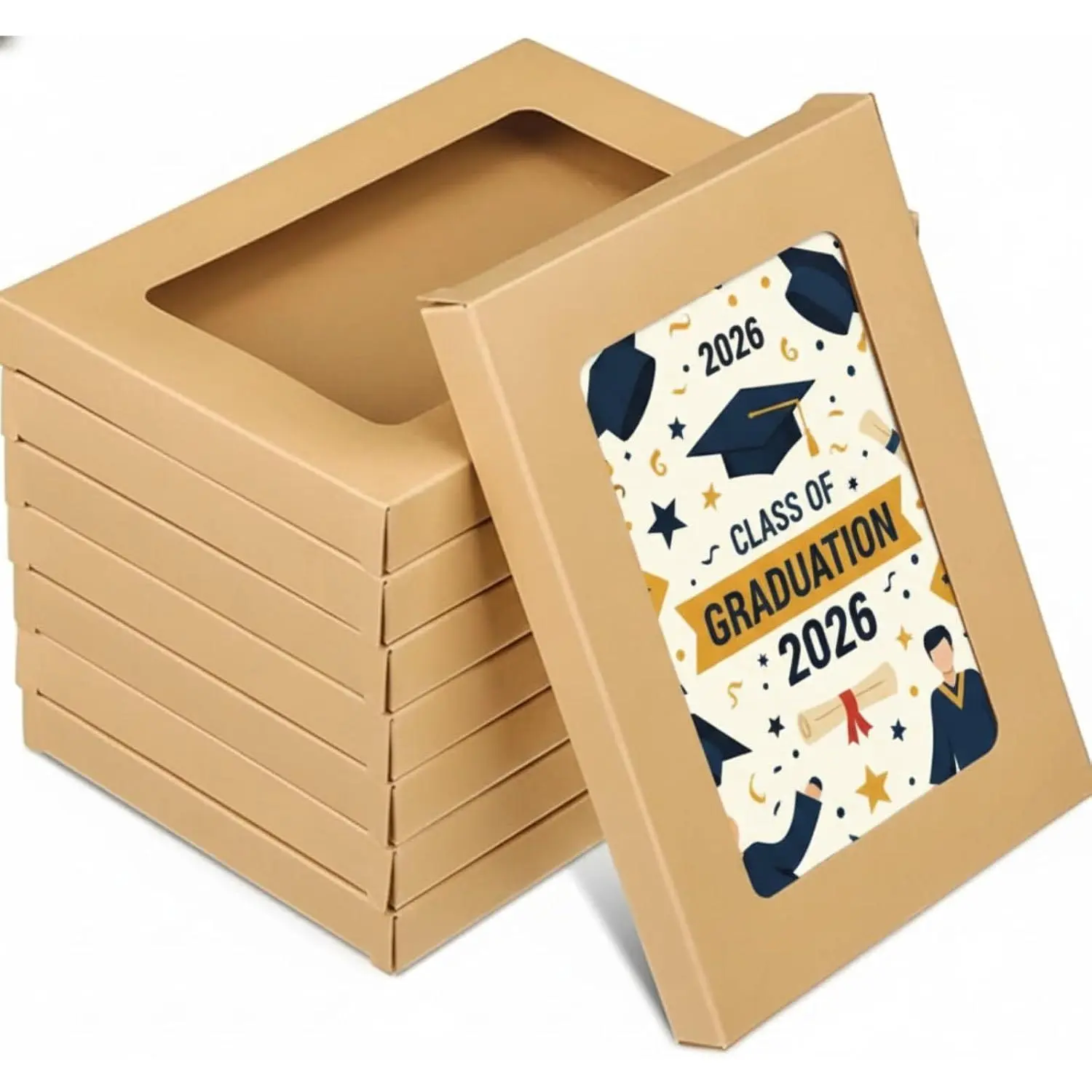 50 count Greeting Card Storage Box, 5.39 x 7.36 x 0.6 Inch | Christmas Cardboard Cards Box with Transparent Window,  Paper Frame Photo Storage Envelope for Greeting Cards and Photos