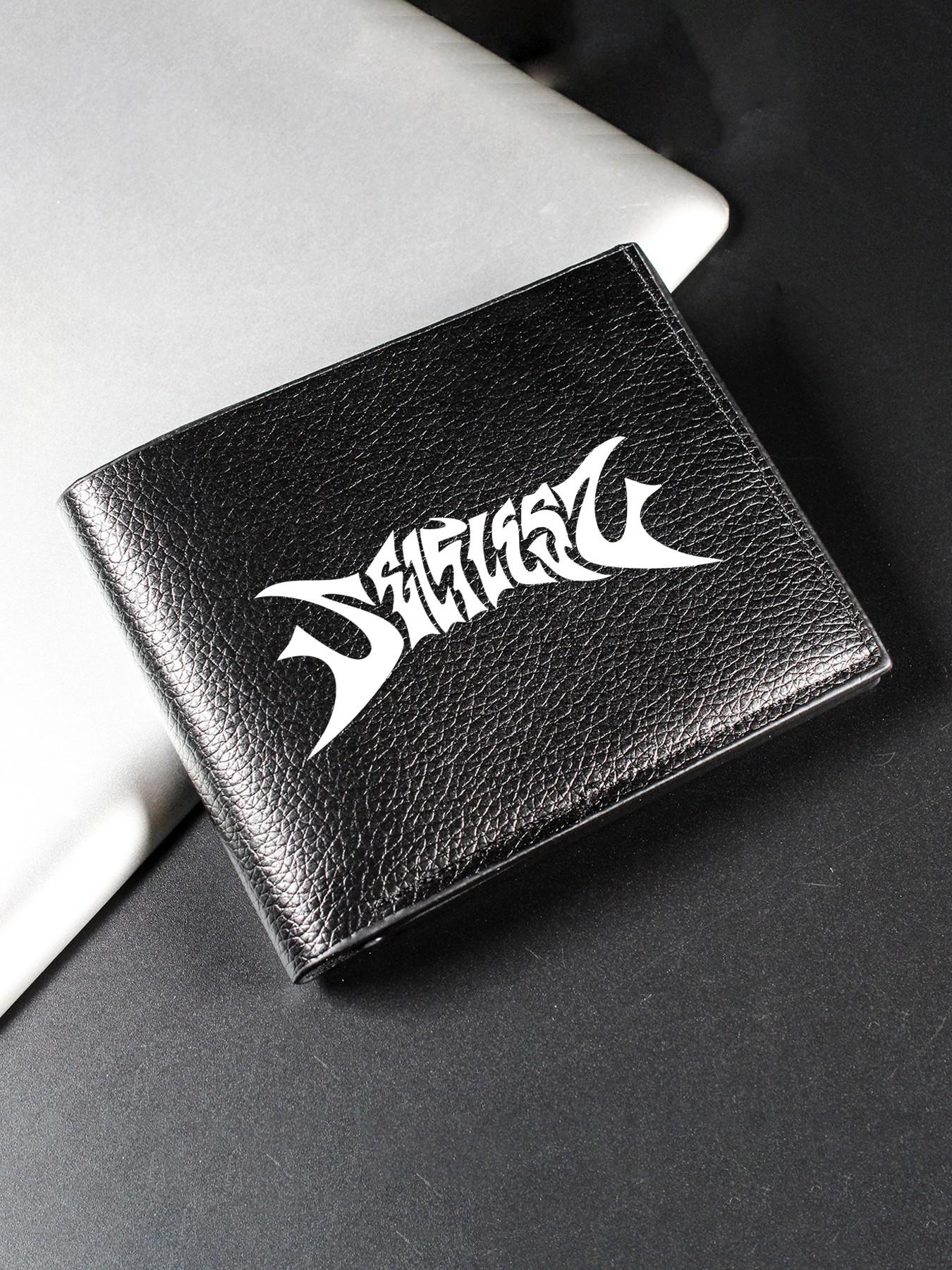 Neutral Gothic Print Foldable Wallet, Unisex Street Style Card Holder, PU Leather, Casual, Ideal for Daily Use, Travel, Birthday Gift