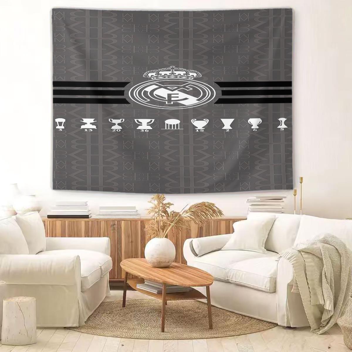 Real Madrid CF Tapestry Wall Hanging, Soccer Team Champions League Themed Wall Tapestry, Sports Fan Room Decor, Dorm Bedroom Living Room Man Cave Wall Art Decoration, Perfect Gift for Football Fans