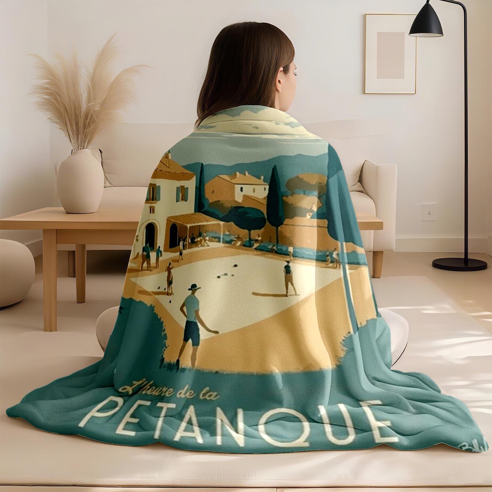 1 piece Provence countryside pet circle ball sports scene themed flannel blanket - Flannel blanket with modern design, suitable for sofas and beds, all-season use, super soft and comfortable, digitally printed pattern, 100% polyester material